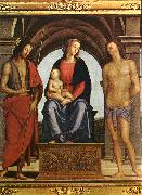 PERUGINO, Pietro Madonna Enthroned between St. John and St. Sebastian (detail) AF oil painting picture wholesale